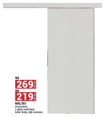 Drzwi przesuwne Malibu z płyty meblowej kolor biały 80 promocja w Merkury Market