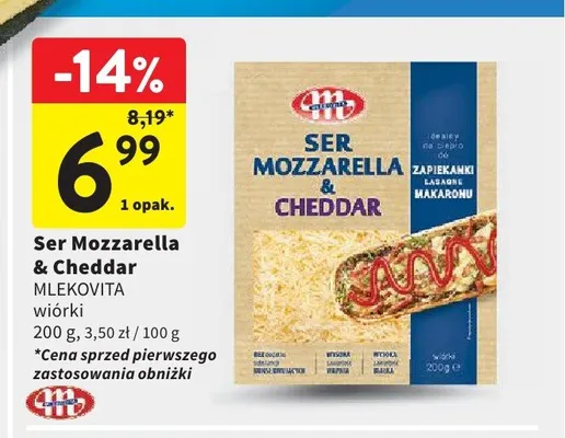Ser Mozzarella & Cheddar Mlekovita wiórki promocja w Intermarche