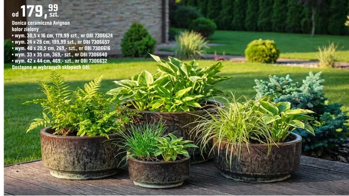 Donica ceramiczna Avignon kolor zielony wym. 30,5 x 16 cm promocja w OBI
