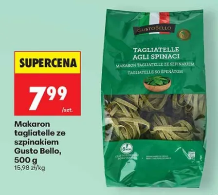 Makaron tagliatelle ze szpinakiem Gusto Bello promocja w Biedronka