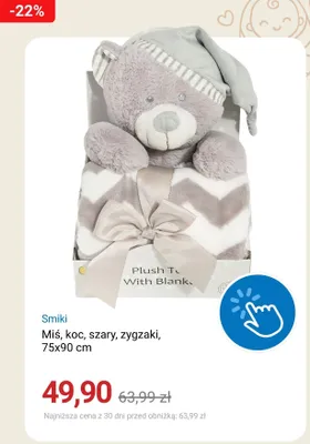 Miś z kocem Smiki szary zygzaki 75x90 cm promocja w Smyk