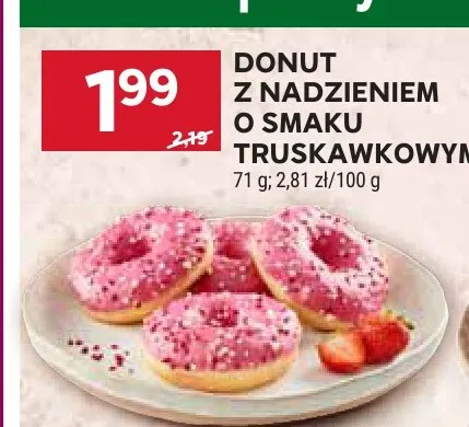 Donut z nadzieniem o smaku truskawkowym promocja w Stokrotka