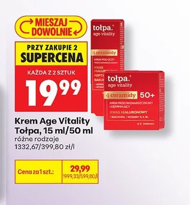 Krem do twarzy Tołpa Age Vitality 4 ceramidy 50+ promocja w Biedronka
