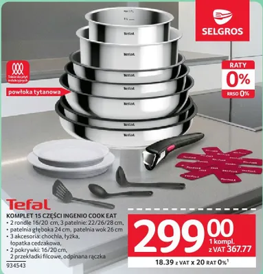 Komplet 15 części Tefal Ingenio Cook Eat promocja w Selgros