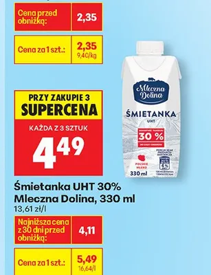 Śmietanka UHT 30% promocja w Biedronka