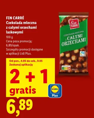Czekolada mleczna z całymi orzechami laskowymi Fin Carré promocja w Lidl
