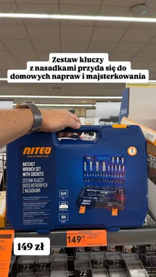 Zestaw kluczy grzechotkowych z nasadkami Niteo 94 elementy promocja w Biedronka