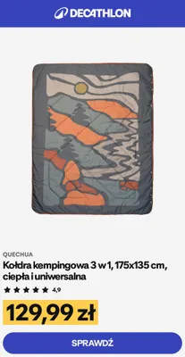Kołdra kempingowa Quechua 3 w 1 175x135 cm ciepła i uniwersalna promocja w Decathlon
