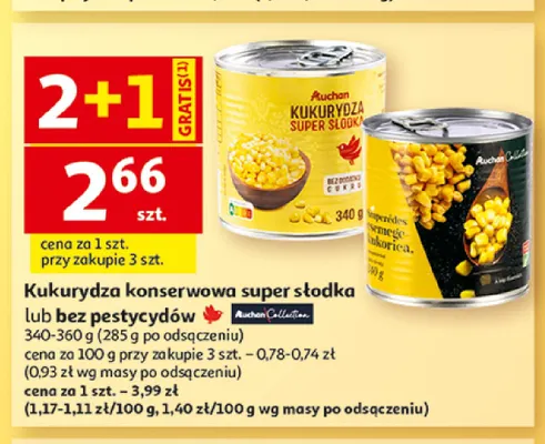 Kukurydza konserwowa bez pestycydów Auchan Collection promocja w Auchan