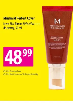 Krem BB Missha M Perfect Cover z filtrem SPF42/PA+++ do twarzy promocja w Hebe