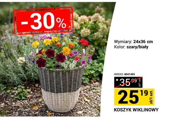 Koszyk wiklinowy 24x36cm szary/biały promocja w Merkury Market