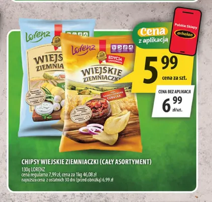 Chipsy Wiejskie Ziemniaczki z masłem i solą Lorenz promocja w Arhelan