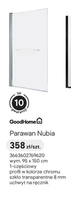 Parawan nawannowy GoodHome Nubia chrom transparentny 95x150 cm promocja w Castorama