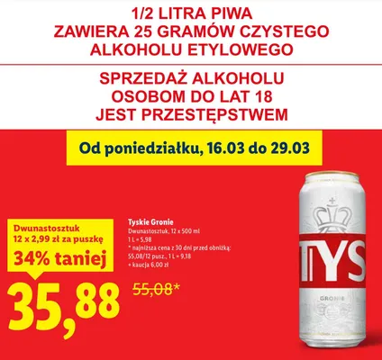 Piwo Tyskie Gronie promocja w Lidl