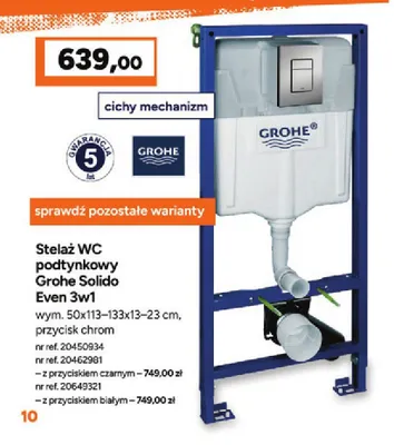Stelaż Wc podtynkowy Grohe Solido Even 3w1 z przyciskiem czarnym promocja w Bricoman