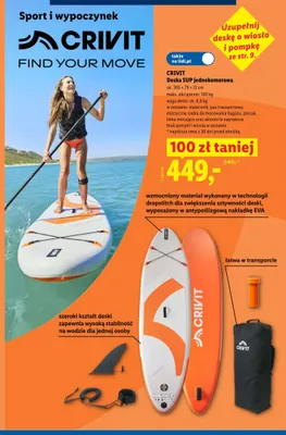 Deska SUP jednokomorowa CRIVIT 305x79x12cm promocja w Lidl