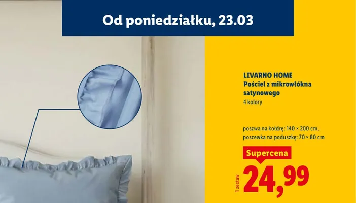 Pościel z mikrowłókna satynowego 140 × 200 cm, poszewka na poduszkę: 70 × 80 cm promocja w Lidl