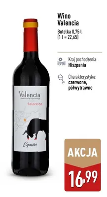 Wino Valencia czerwone półwytrawne promocja w Aldi