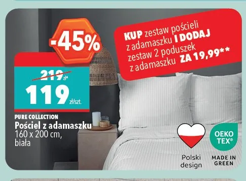 Pościel z adamaszku PURE COLLECTION 160x200cm biała promocja w Biedronka Home