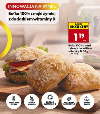 Bułka 100% z mąki żytniej z dodatkiem witaminy D promocja w Biedronka