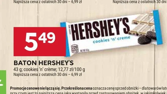 Baton Hershey's Cookies 'n' Creme promocja w Stokrotka