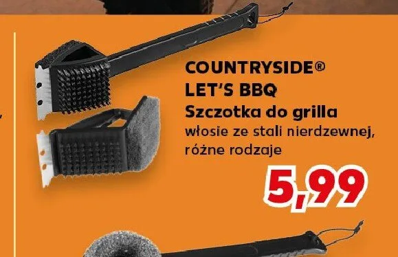 Szczotka do grilla włosie ze stali nierdzewnej COUNTRYSIDE LET'S BBQ promocja w Kaufland