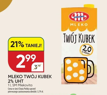 Mleko Twój Kubek 2% UHT promocja w Chata Polska
