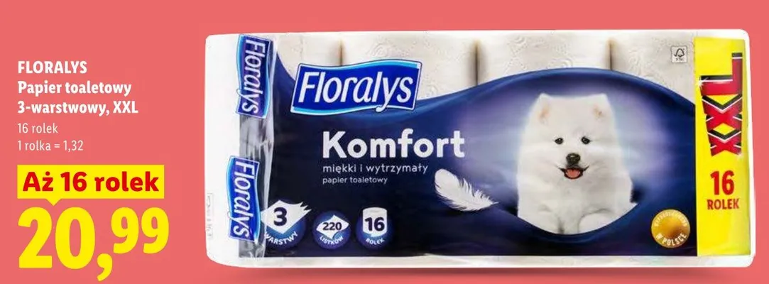 Papier toaletowy 3-warstwowy Floralys XXL promocja w Lidl