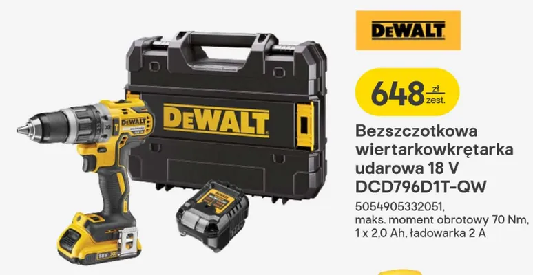 Bezszczotowa wiertarkowkrętarka udarowa 18 V DCD796D1T-QW promocja w Castorama