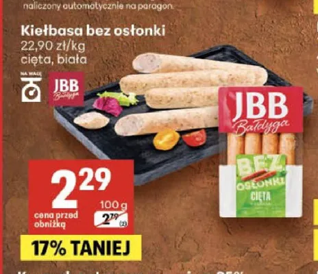 Kiełbasa bez osłonki JBB Bałdyga promocja w Delikatesy Centrum