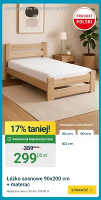 Łóżko sosnowe 90x200 cm + materac promocja w ERLI