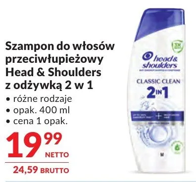 Szampon do włosów przeciwłupieżowy Head & Shoulders z odżywką 2 w 1 promocja w Makro