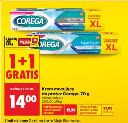 Krem mocujący do protez Corega Super Mocny Neutralny Smak XL promocja w Biedronka