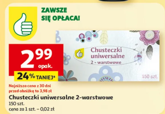 Chusteczki uniwersalne 2-warstwowe promocja w Auchan