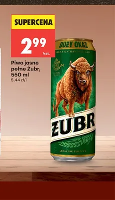 Piwo jasne pełne Żubr promocja w Biedronka