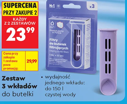 Wkłady filtrujące do butelki Dafi 3-pak promocja w Biedronka