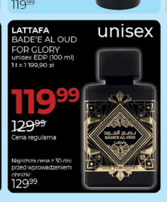 Woda perfumowana unisex Lattafa Bade'e Al Oud For Glory promocja w Drogerie Jawa