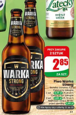 Piwo Warka Strong butelka zwrotna promocja w Dino