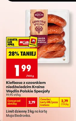 Kiełbasa z czosnkiem niedźwiedzim Kraina Wędlin Polskie Specjały promocja w Biedronka