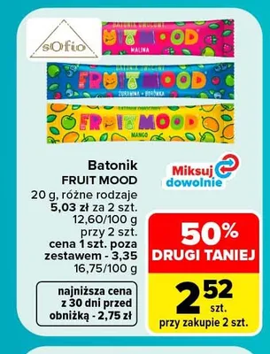 Batonik owocowy żurawina borówka Fruit Mood promocja w Carrefour