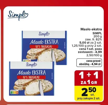 Masło ekstra Simply promocja w Carrefour Market