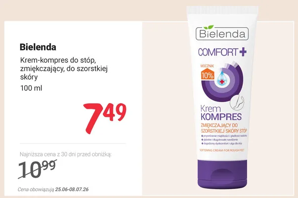 Krem-kompres do stóp Bielenda Comfort+ zmiękczający do szorstkiej skóry promocja w Rossmann