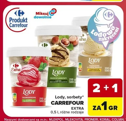 Lody truskawkowe Carrefour Extra promocja w Carrefour