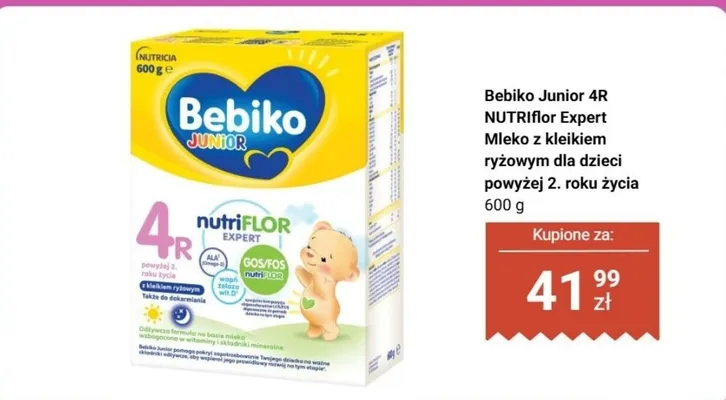 Mleko z kleikiem ryżowym dla dzieci NUTRIflor Expert Junior 4R powyżej 2. roku życia promocja w Biedronka