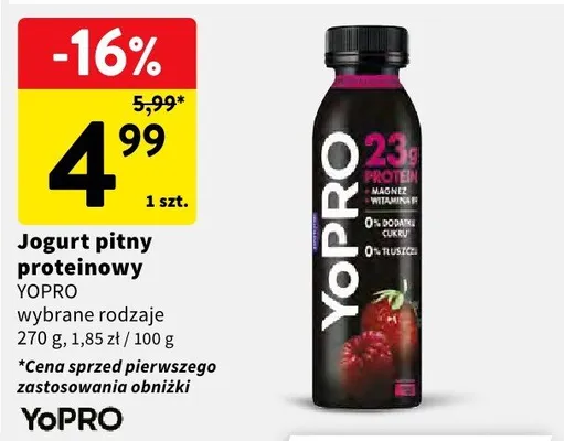 Jogurt pitny proteinowy wybrane rodzaje promocja w Intermarche