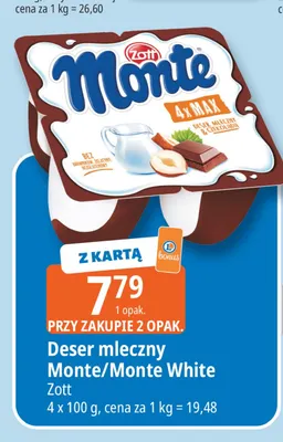 Deser mleczny Monte 4-pak Zott promocja w Leclerc