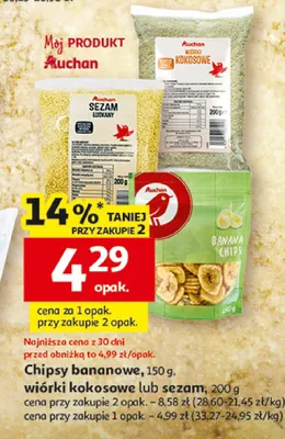 Chipsy bananowe, wiórki kokosowe promocja w Auchan