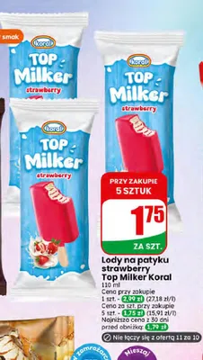 Lody na patyku Koral Top Milker Strawberry promocja w Dino