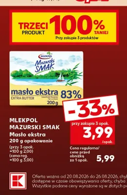 Masło ekstra Mazurski Smak Mlekpol 83% promocja w Kaufland