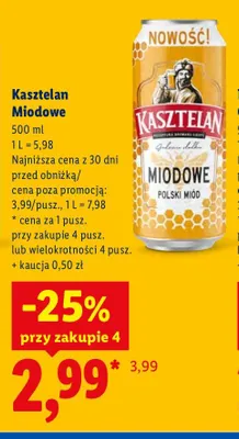 Piwo Kasztelan Miodowe promocja w Lidl